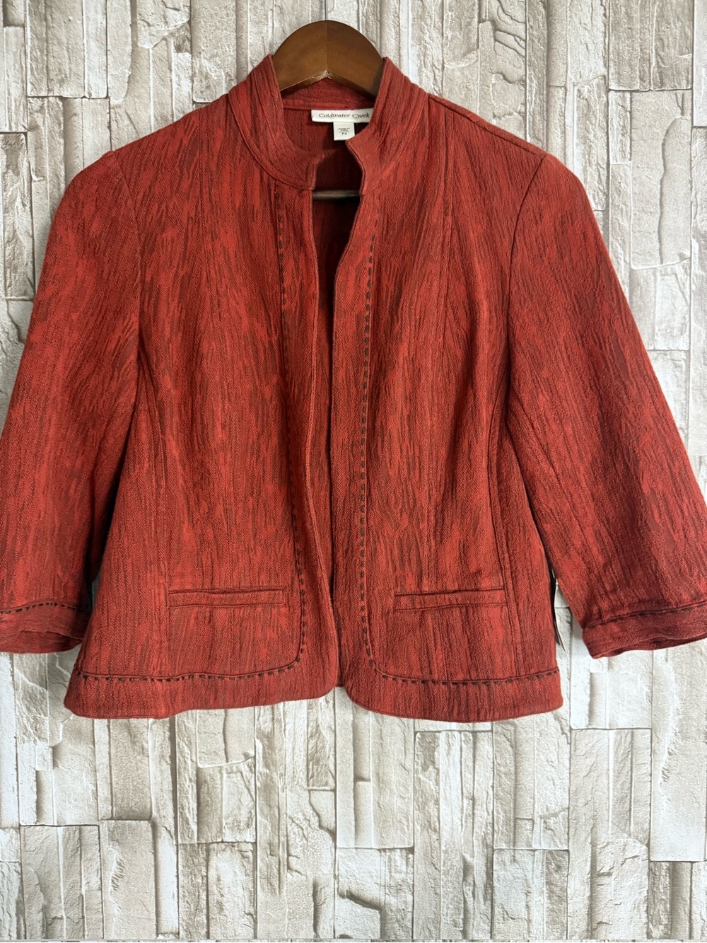 Coldwater Creek Red Textured Open-Front Blazer - Picture 2 of 7